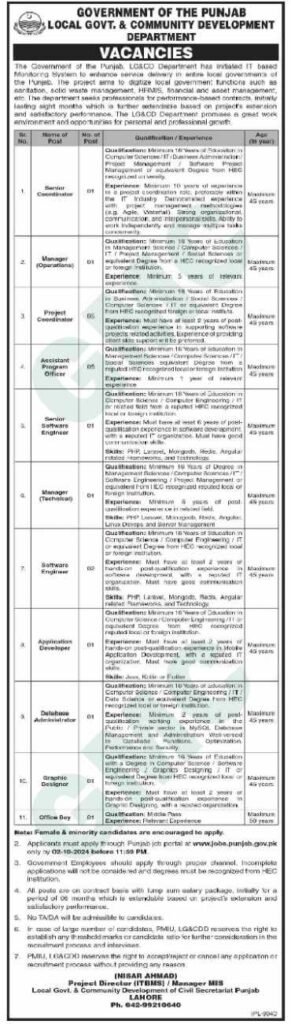 Latest Local Government And Community Development Department Punjab Jobs 2024