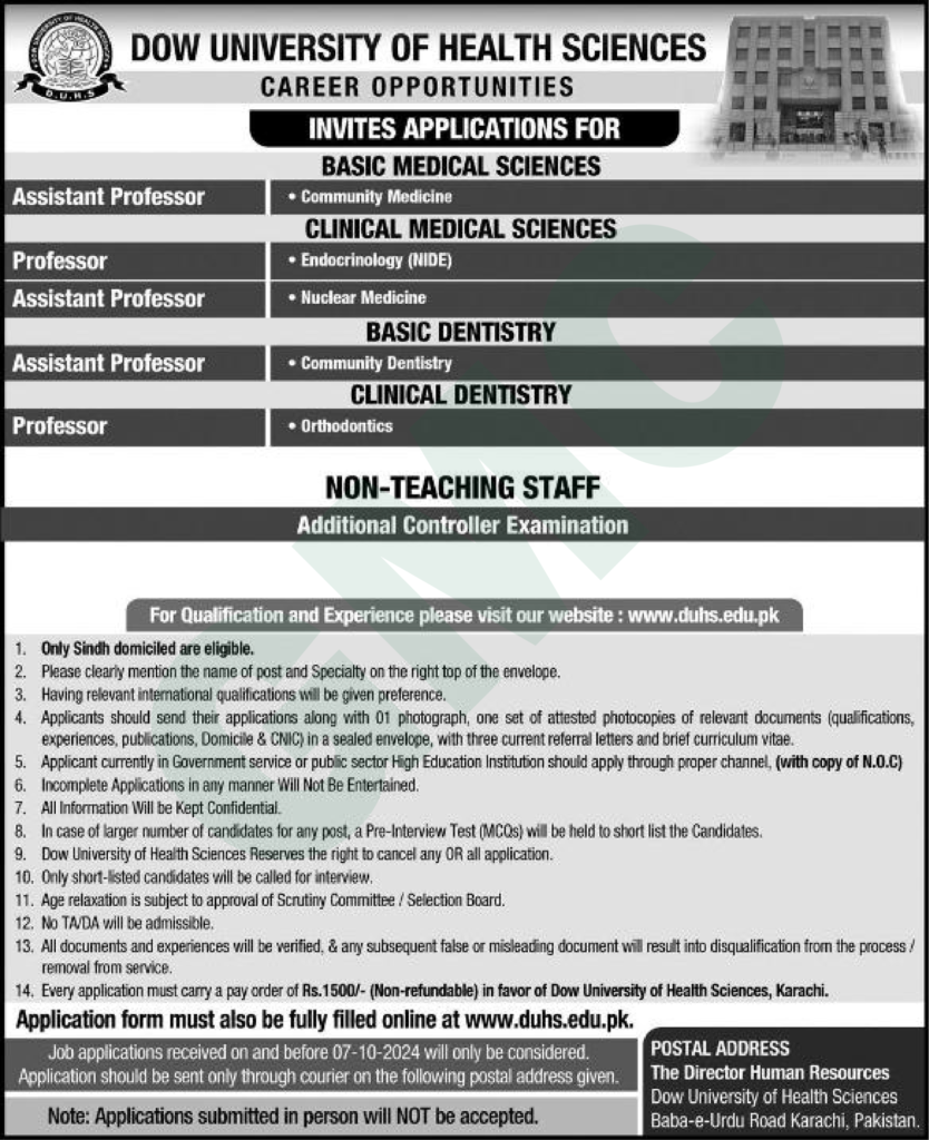 Duhs Karachi Faculty Jobs 2024 Advertisement