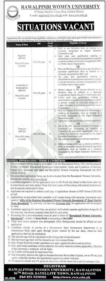 Rawalpindi Women University Jobs 2024 Advertisement