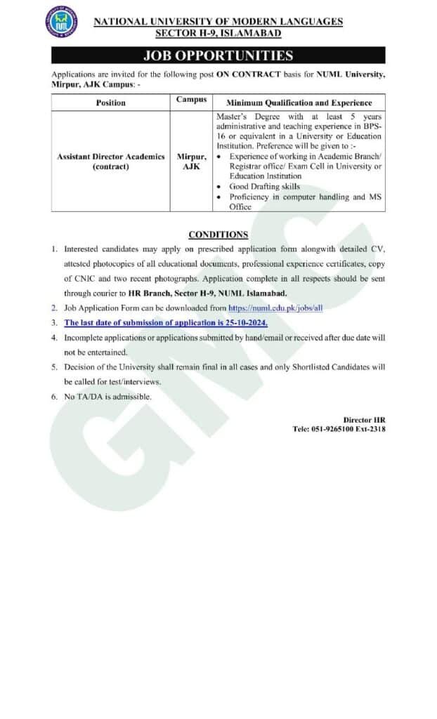 Numl University Islamabad Jobs 2024 Advertisement