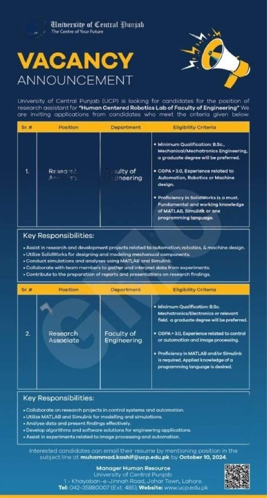 University Of Central Punjab UCP Jobs 2024 Advertisement