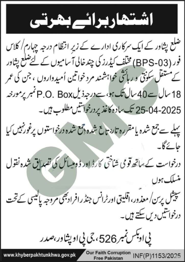 Advertisement Latest Govt KPK Jobs 2025